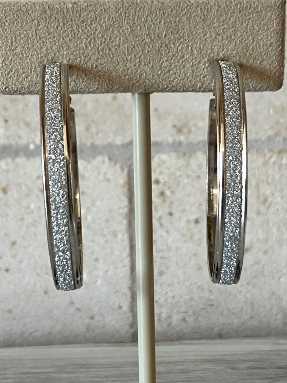 Sparkle Hoop Earrings Silver Finish